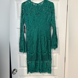Lulu's Emerald Green Lace Long-Sleeve Midi Dress